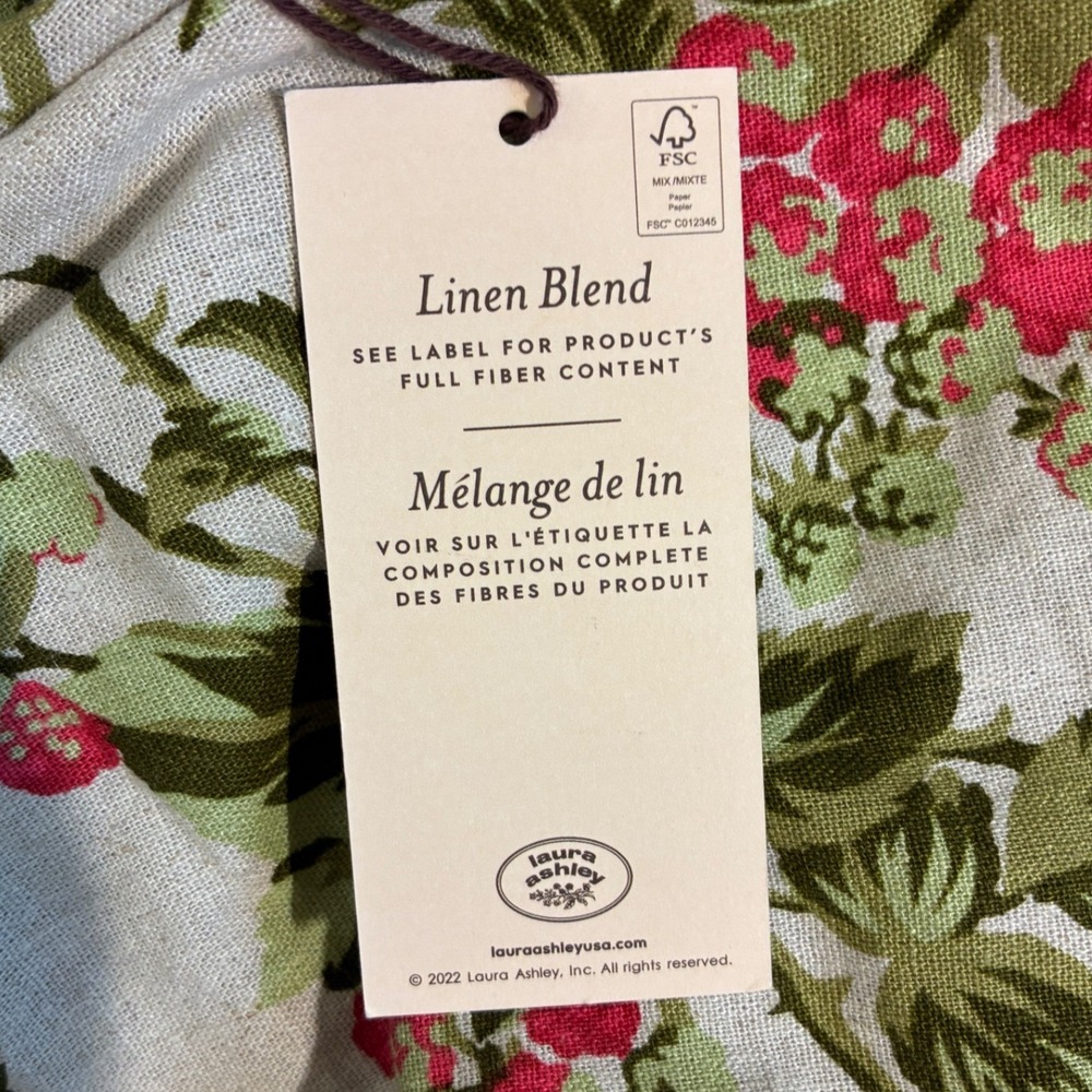 Laura Ashley Linen Blend Floral Shift Dress Scalloped Hem Pink Green M - Picture 5 of 13